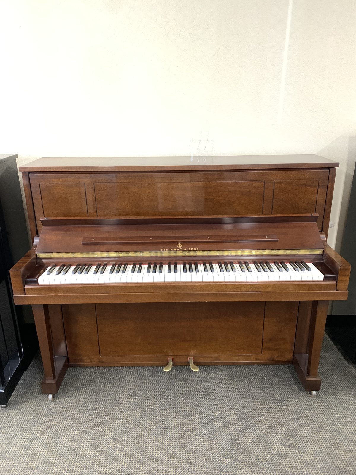 Steinway and Sons model 1098 studio upright piano in mahogany